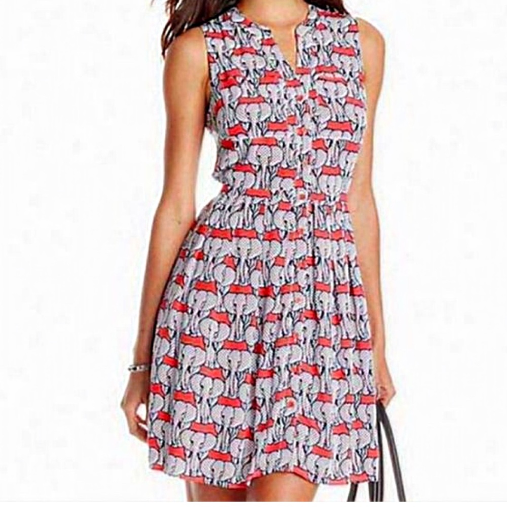 Crown & Ivy Multicolored Sleeveless Button-Up Dress W/ Elephant Design Size 12P